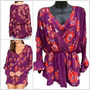 Free People Floral Flowy Tuscan Dreams Long Sleeve Wrist Tie Tunic Women’s S